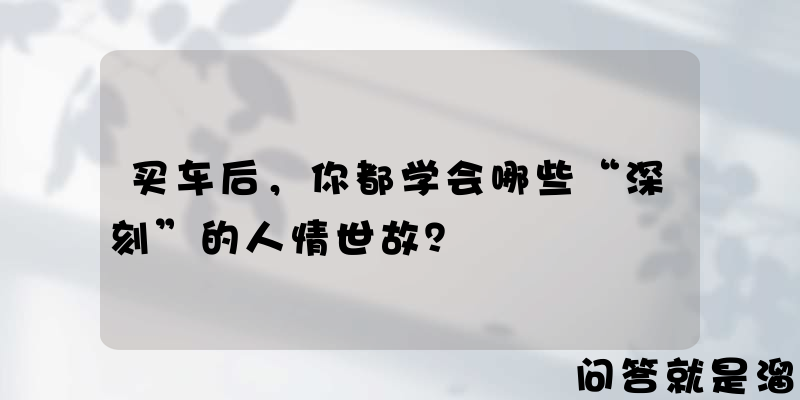 买车后，你都学会哪些“深刻”的人情世故？